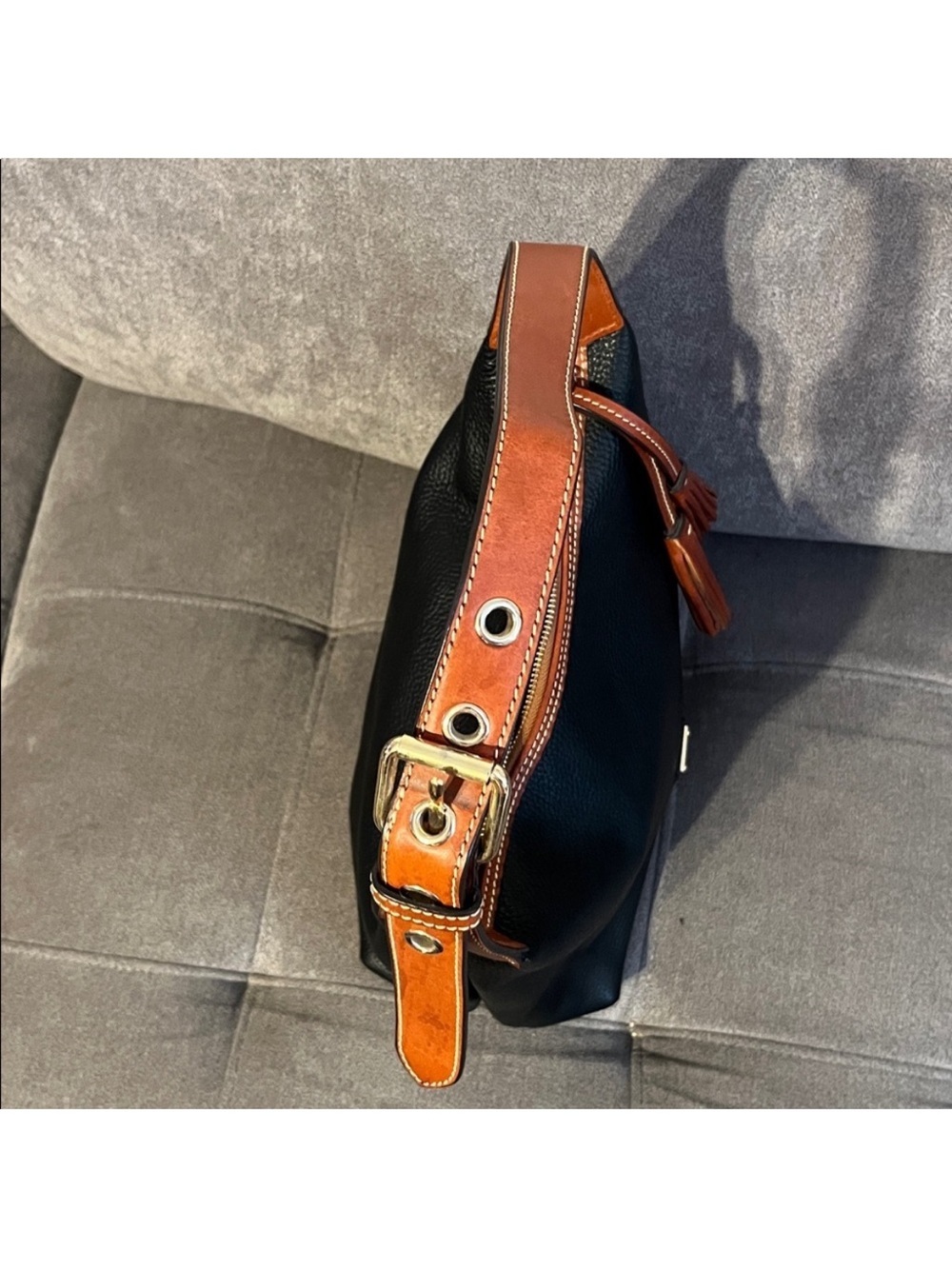 Dooney & Bourke Black Shoulder Hobo with Brown Trim and Tassel - Picture 4 of 14
